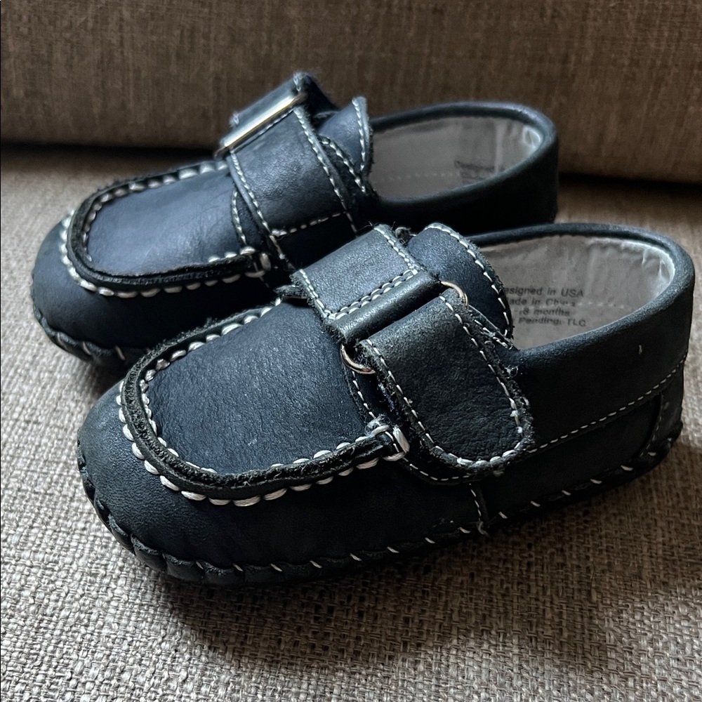Pediped 12-18m navy blue boy dress shoes moccasins